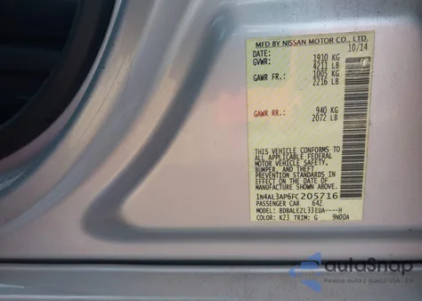 2015 Nissan Altima 2.5 S z USA, uszkodzony, nr VIN 1N4AL3AP6FC205716